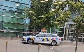 A police car at the scene of the accident this morning.