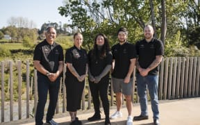 The Tupu ā nuku team, from left to right: Michael Waiwiri, Danielle Peri (Tumu Whakahaere), Amaria Aperehama, Tahi Burns, Jayden Waiwiri.