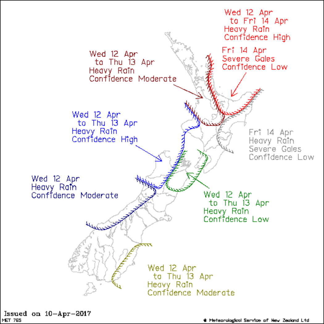 Severe Weather warning map from 10 April