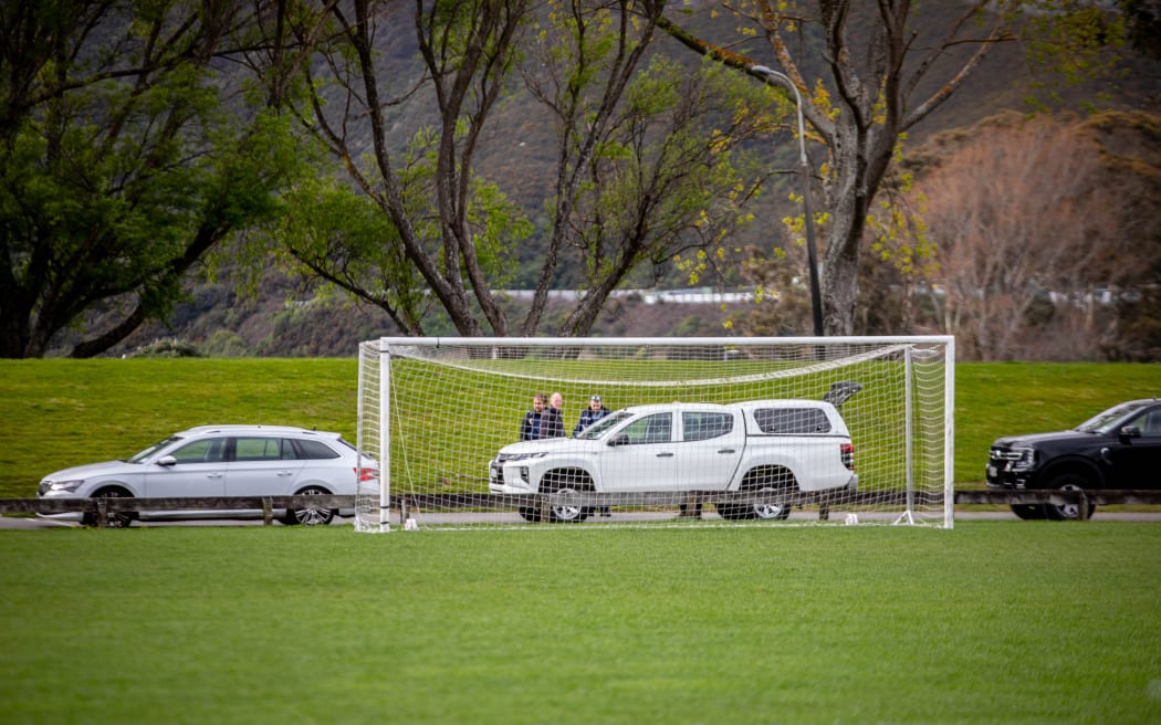 Emergency services at the scene of a fatal car fire in Lower Hutt, September 2025.
