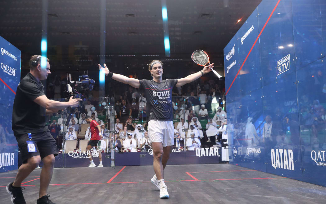 Paul Coll has defeated World Champions Mostafa Asal to win the Qatar Classic. Photo credit; PSA