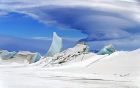 Sea ice and pressure ridges in Antarctica.