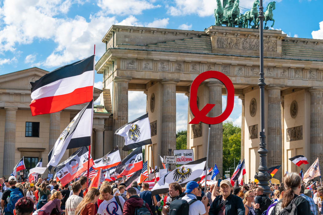 Far-right movements protest Covid-19 lockdown in Berlin, August 2020.