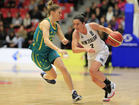 New Zealand women's basketball player Micaela Cocks takes on Australia.