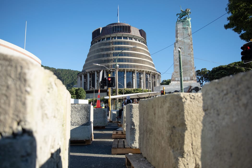 Parliament as seen from the protest perimeter.