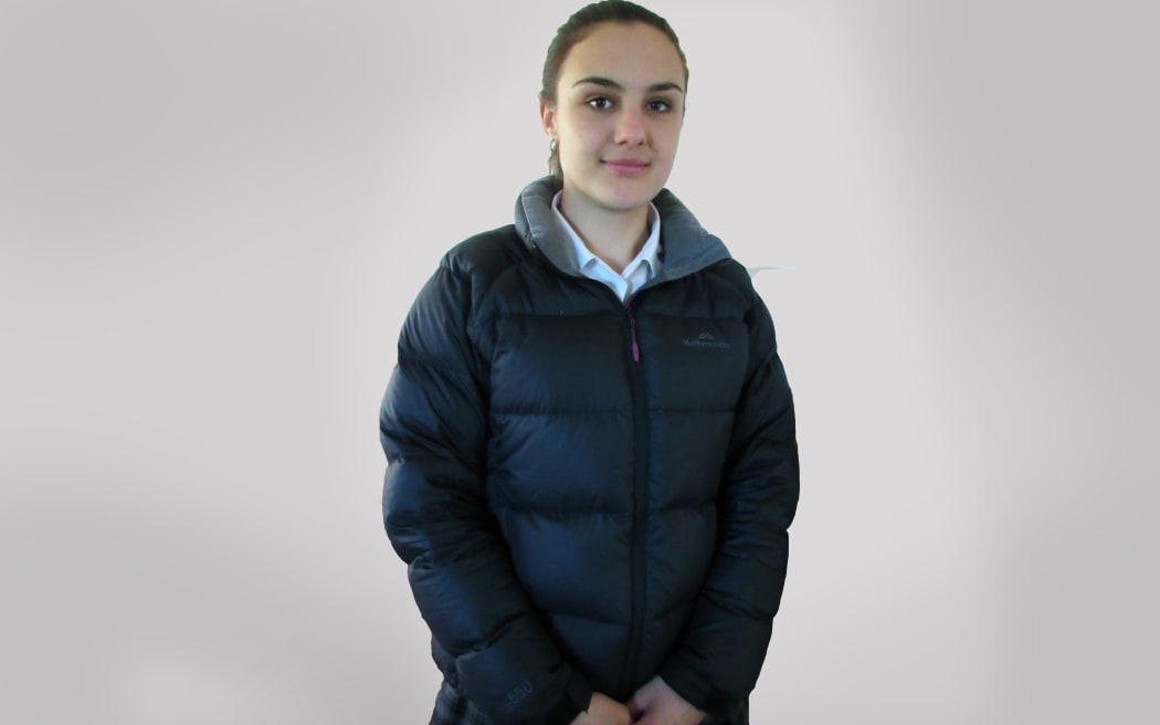 Motueka High School student Jennifer Guthrie, in her puffer jacket