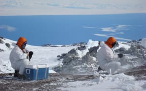 Sampling on Mount Erebus, Antarctica