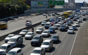 Afternoon rush hour traffic out of central Auckland.