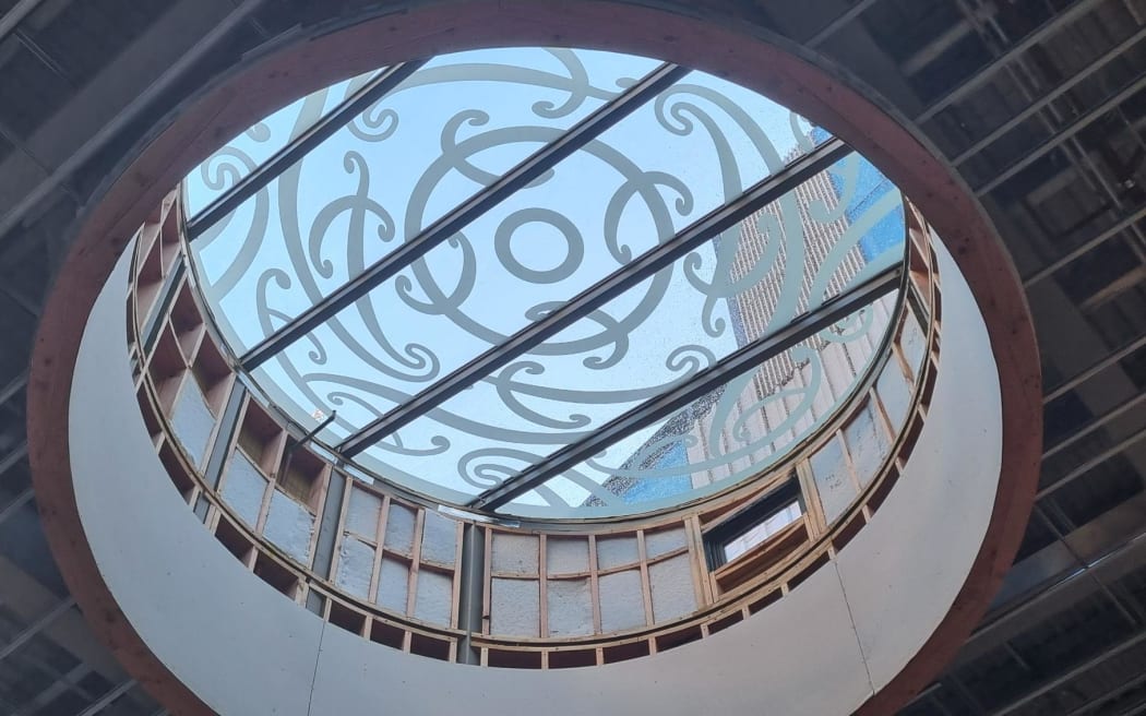 The skylight in the entrance of the new East Wing at Taranaki Base Hospital which features a cultural narrative.