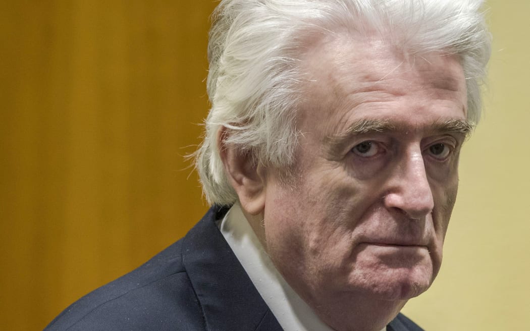 Former Bosnian Serb leader Radovan Karadzic in court in The Hague.
