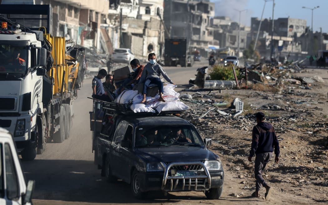 Displaced Palestinians arrive in Khan Yunis after leaving Rafah in the southern Gaza Strip due to an evacuation order by the Israeli army.