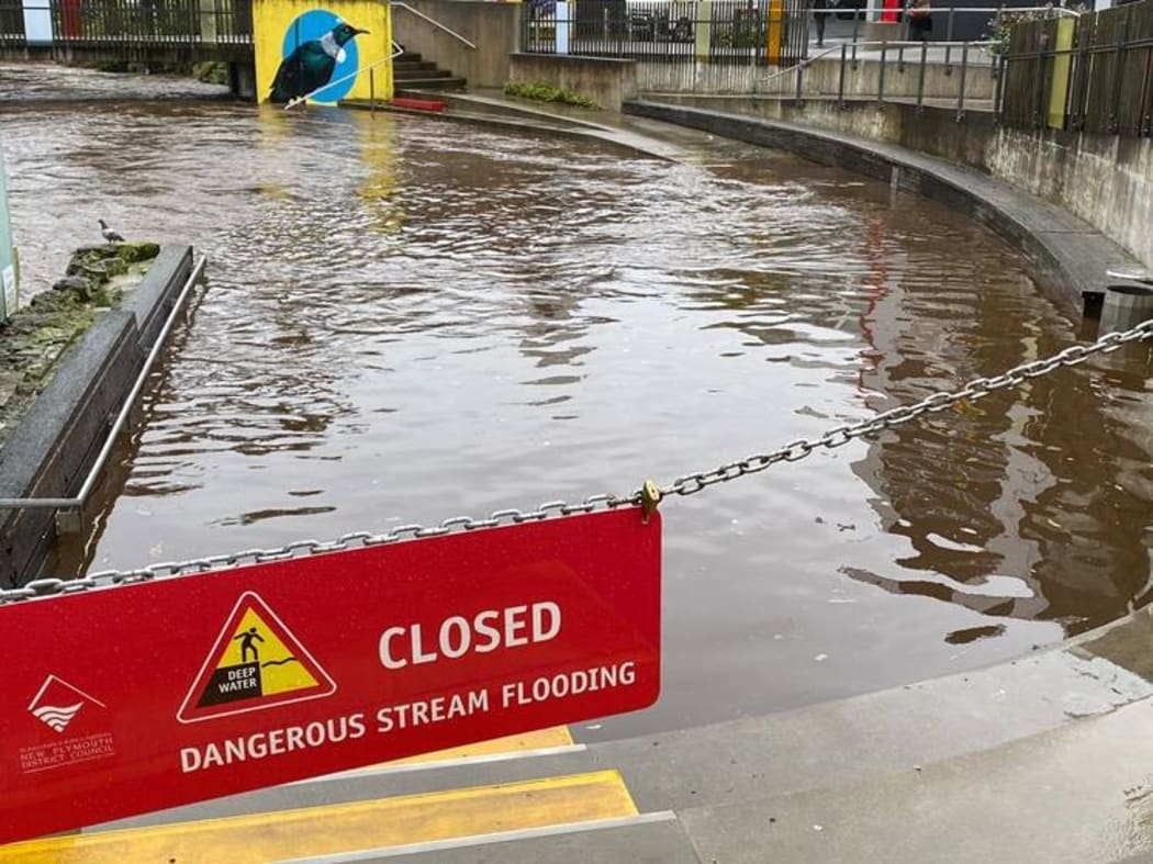 The Huatoki Plaza underpass was closed due to rising water levels.