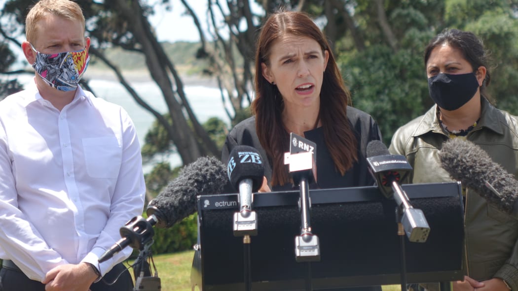 Prime Minister Jacinda Ardern giving a Omicron update from New Plymouth at the Labour Party caucus retreat