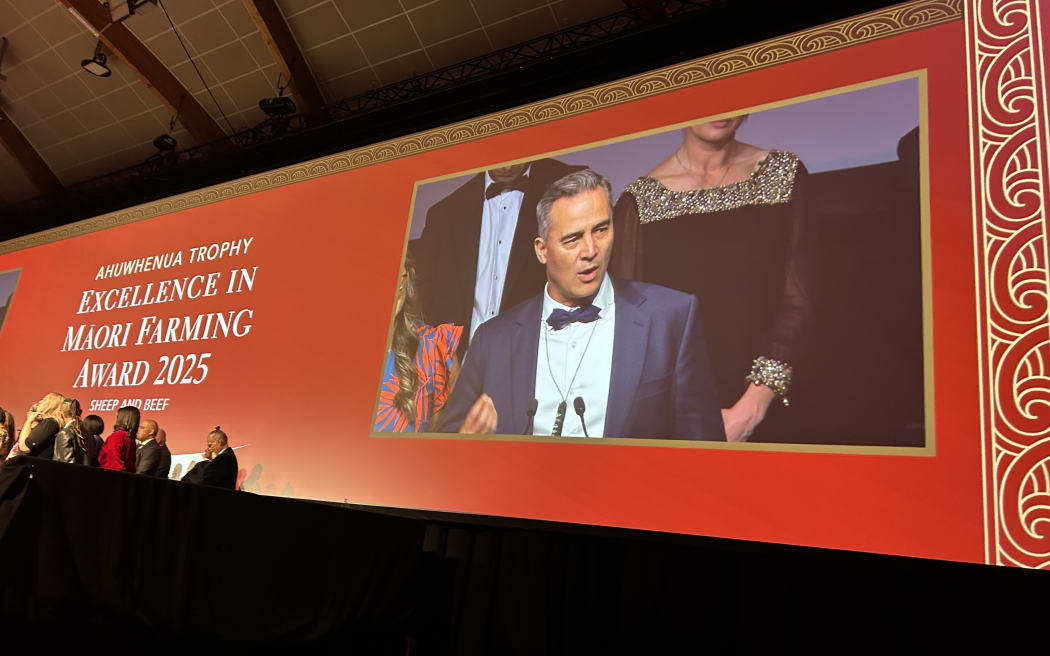Ahuwhenua Trophy 2025 Award winner Pita Morrison accepting the supreme award.