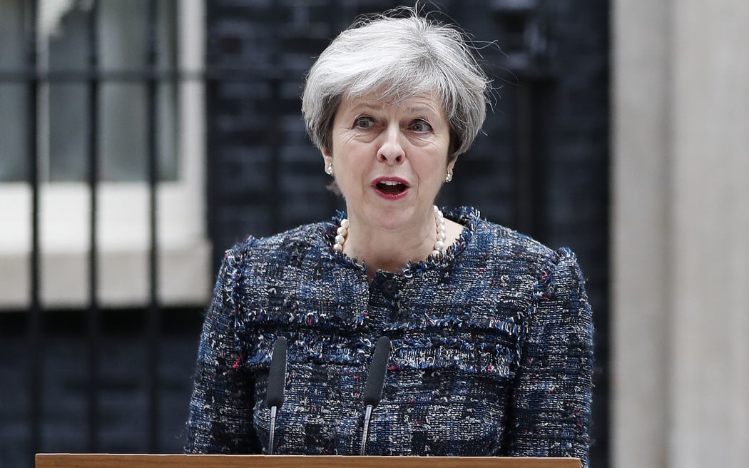 UK Prime Minister Theresa May delivering the speech outside 10 Downing Street.