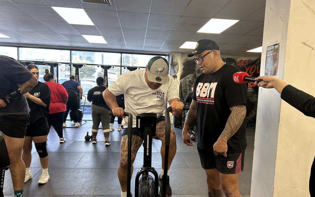 Labour's Peeni Henare with Dave Letele at BBM gym in Manukau