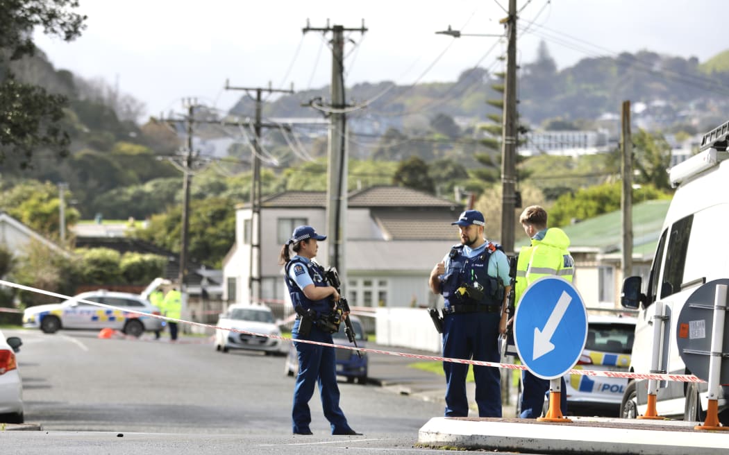 Police cordon off Tuarangi Road in Auckland's Grey Lynn after a shooting.