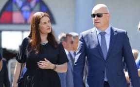 WHANGANUI, NEW ZEALAND - JANUARY 24: National Party leader Christopher Luxon and National Party deputy leader Nicola Willis leave Ratana Church, Te Haahi Ratana, during RÄtana Celebrations on January 24, 2023 in Whanganui, New Zealand. The 2023 RÄtana Celebrations mark the last day as Prime Minister for Jacinda Ardern following her resignation on January 19. Labour MP Chris Hipkins became the sole nominee for her replacement and will be sworn in as the new Prime Minister at a ceremony on January 25.  (Photo by Hagen Hopkins/Getty Images)