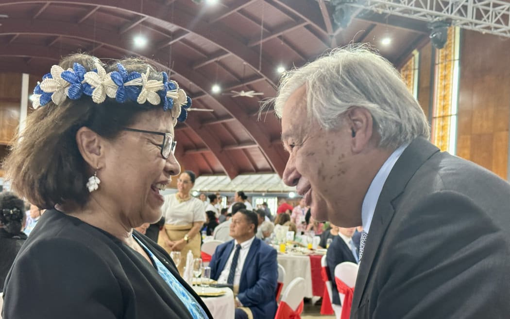 President Hilda Heine and UNSG António Guterres at the Pacific Islands Forum leaders meeting in Nuku'alofa, Tonga. August 2024