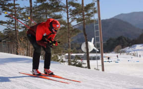Pita Taufatofua gets in a training run in Pyeongchang.