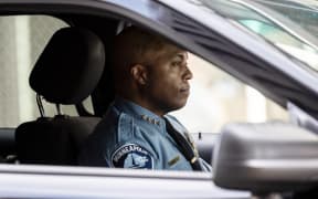 Minneapolis Police chief Medaria Arradondo drives a vehicle as he leaves the Hennepin County Government Center on April 5, 2021 in Minneapolis, Minnesota.