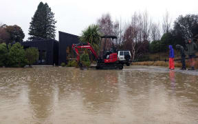 Flooding in Wānaka this morning was threatening six properties. PHOTO: ODT / REGAN HARRIS 1 July 2024