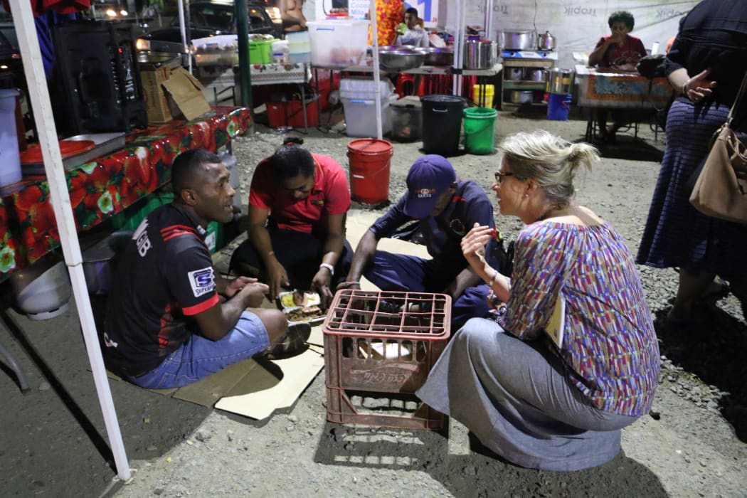Sally Round talks to locals in Nadi, ahead of the November 14 polls in 2018.