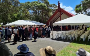 Opposition Parties being welcomed on to Te Whare Runanga at Waitangi.
