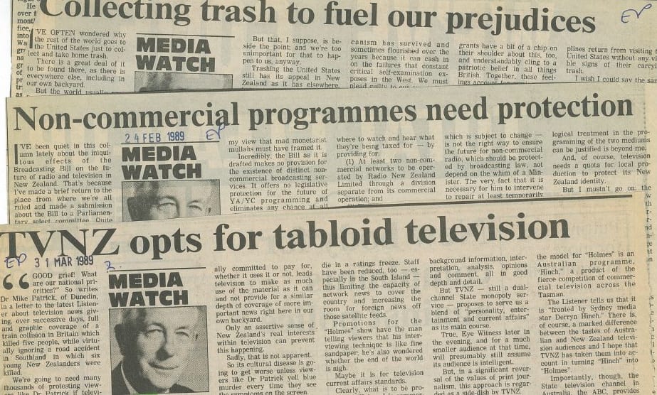 Ian Cross contributions Evening Post column Media Watch