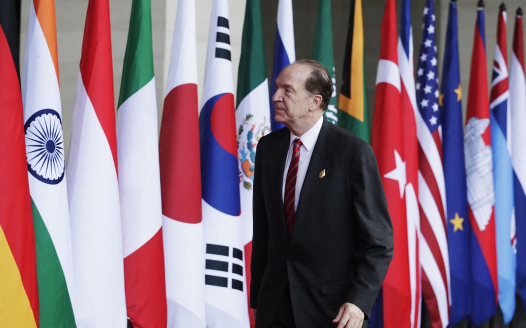 World Bank President David Malpass arrives for the G20 leaders' summit in Nusa Dua, on the Indonesian resort island of Bali on November 15, 2022. (Photo by Mast IRHAM / POOL / AFP)