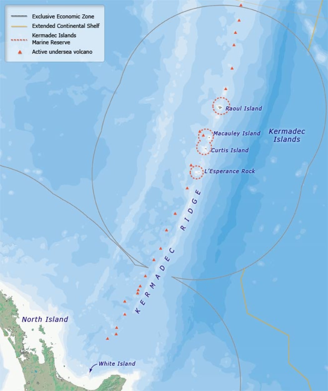 A map of the Kermedec Islands