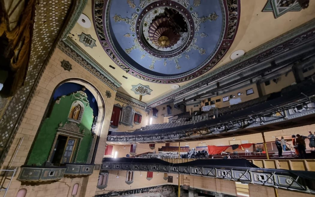Damage can be seen throughout the historic theatre.