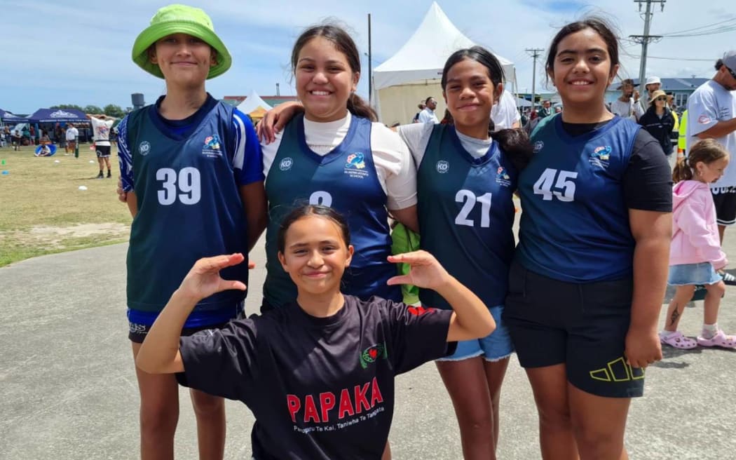 Maruāpō (second from left) and her friends at Rātana Pā, January 2024.