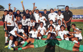 Fiji celebrate qualifying for the OFC Women's Nations Cup.