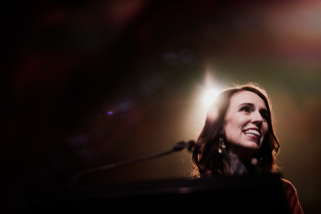 Labour leader Jacinda Ardern at the Auckland Town Hall on election night.