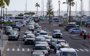 Residents and visitors found themselves backed up in traffic as they try to leave the Ala Way Harbor, Waikiki, Oahu, Hawaii on 29 July.