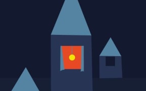 illustration of buildings at night