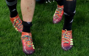 Autumn International, Stadio Olimpico, Rome, Italy 24/11/2018
Italy vs New Zealand All Blacks
Dalton Papalii and Ardie Savea after the game, wearing rainbow laces on their boots in support of Gareth Thomas.
Mandatory Credit ©INPHO/Dan Sheridan / www.photosport.nz