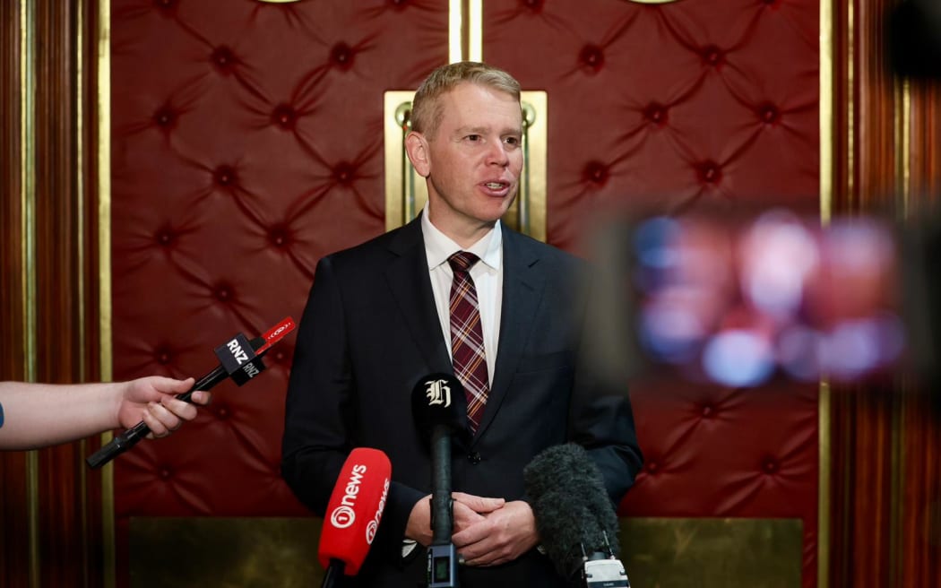 Chris Hipkins holds a media stand up after attending a roundtable with leaders from the business community and a delegation from the Chinese province of Shandong. Auckland New Zealand on November 24, 2025