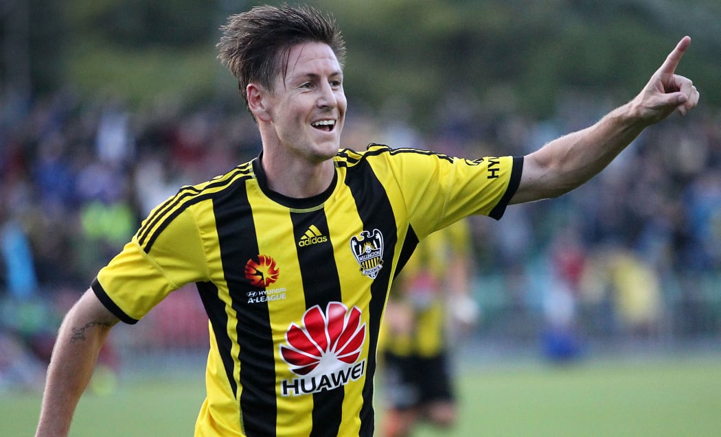 The Phoenix striker Nathan Burns celebrates a goal.