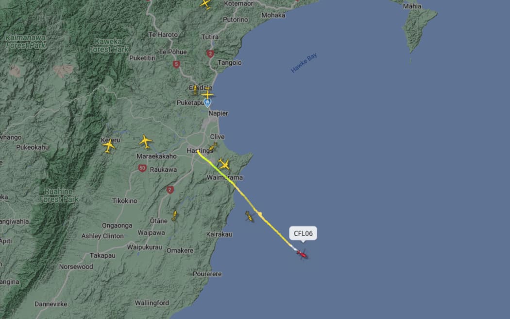 FlightRadar24 shows two search and rescue helicopters off Waimārama.