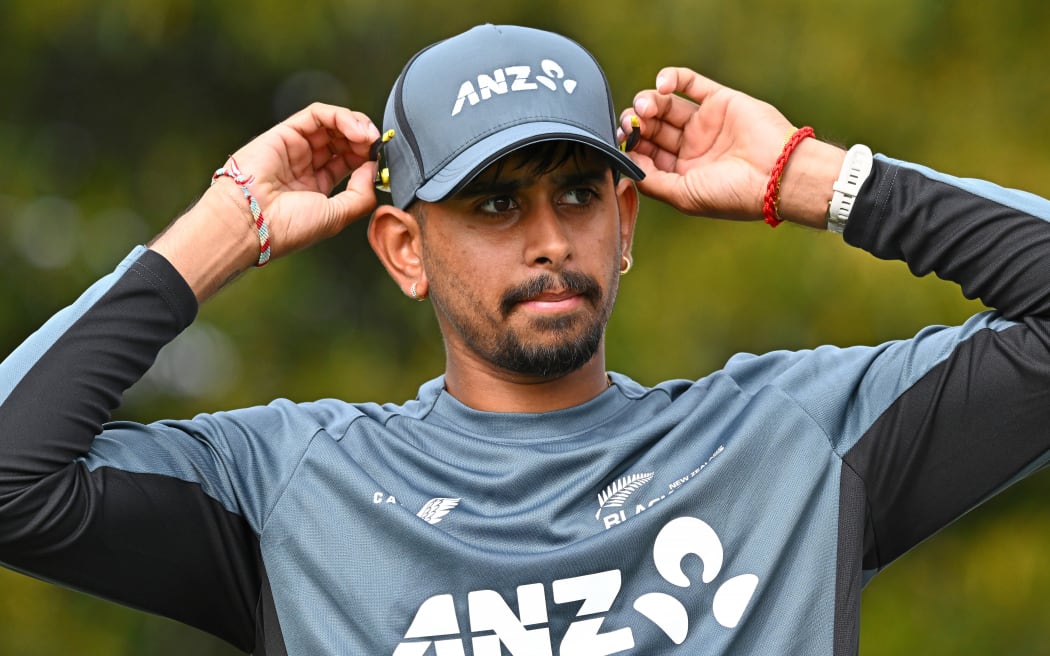 Adithya Ashok, Blackcaps Training, McLean Park, Napier, New Zealand on Friday 28 March 2025.
