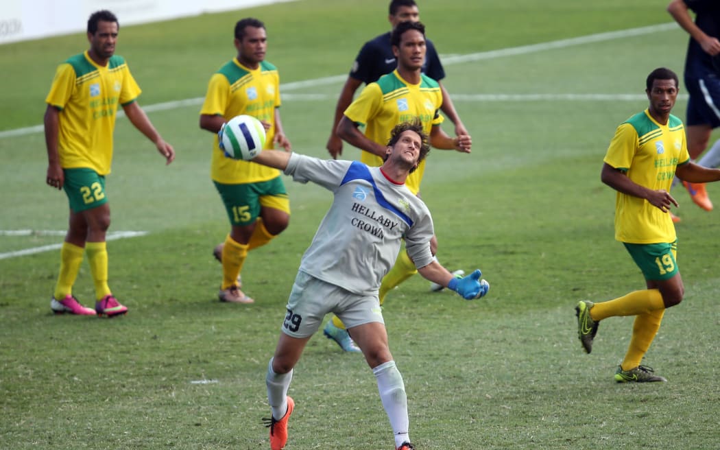 Tefana's Mikael Roche clears the ball during the 2016 OFC Champions League semi final against Auckland City.