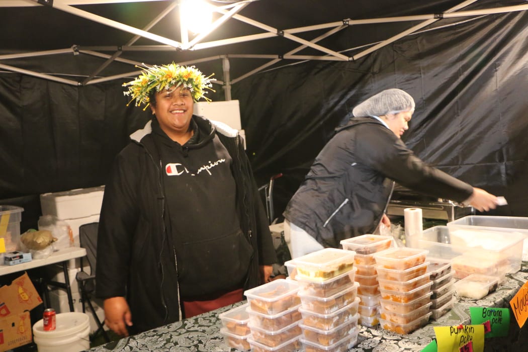 Ina (left) in her stall of Cook Island treats