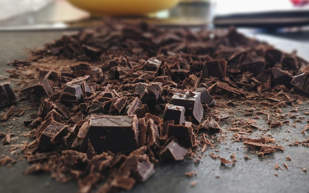 Chopped chocolate on a board