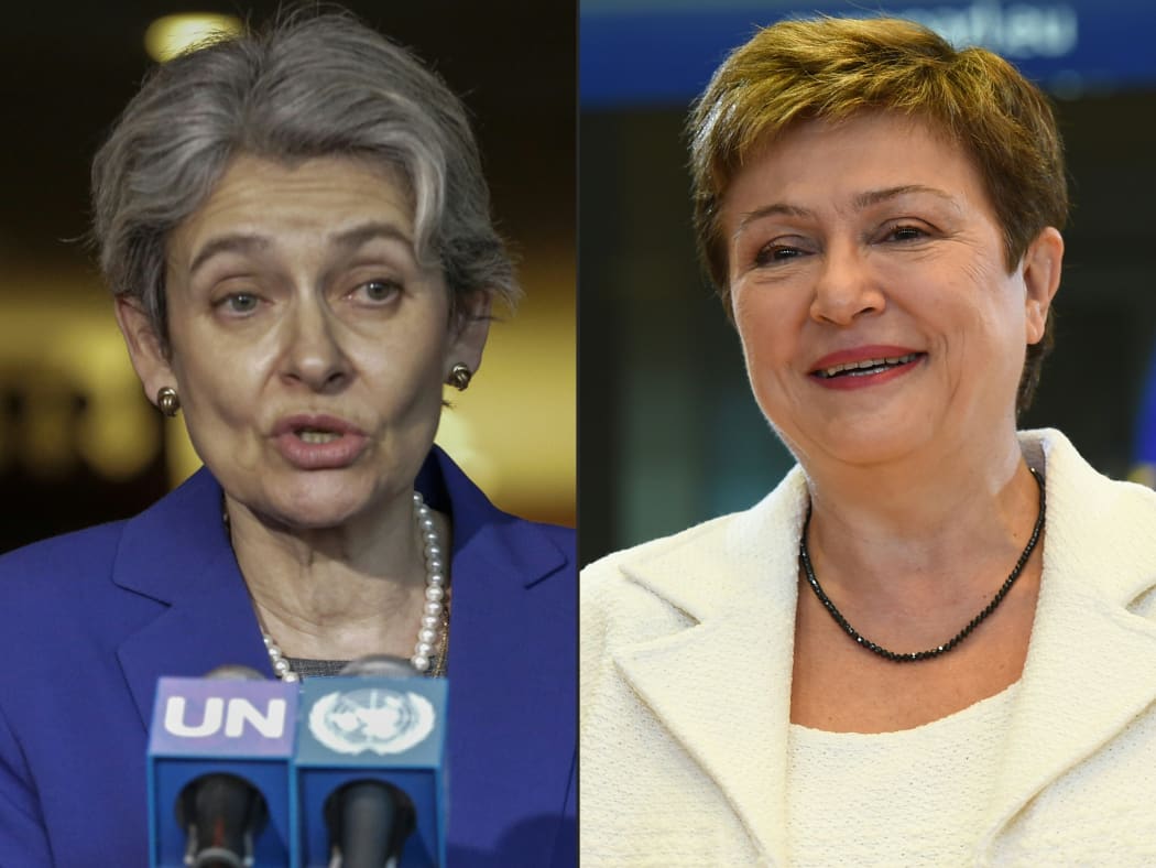 Bulgaria's government has withdrawn its support for Irina Bokova, left, and instead thrown its weight behind new candidate Kristalina Georgieva.
