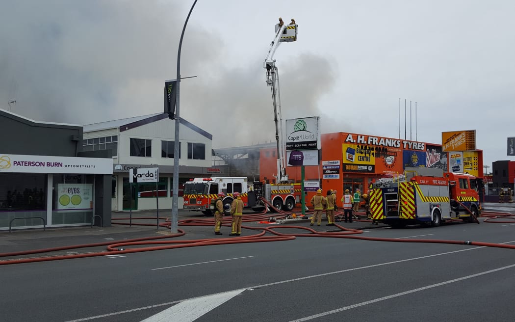 The road was closed as firefighters tackled the blaze.