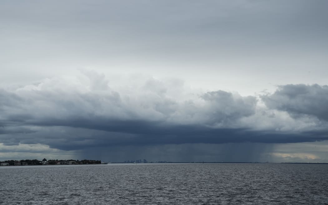 A thunderstorm moving over Tampa, Florida, on 8 October 1014, ahead of Hurricane Milton's expected landfall.