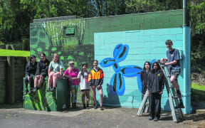 Whakatāne High School Mural Club worked on the mural and miniature railway tunnel entrance for three days