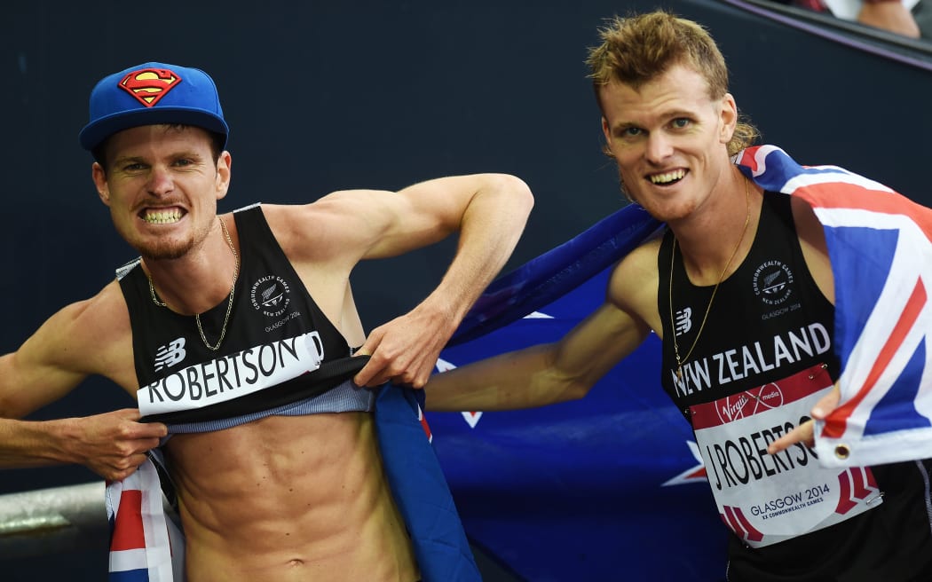 New Zealand's Zane Robertson celebrates after winning the bronze medal in the Men's 5000 metres at the Glasgow Commonwealth Games.
